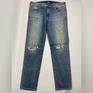 Express Hyper Stretch Slim Straight Distressed Medium Blue Wash Jeans 36x34